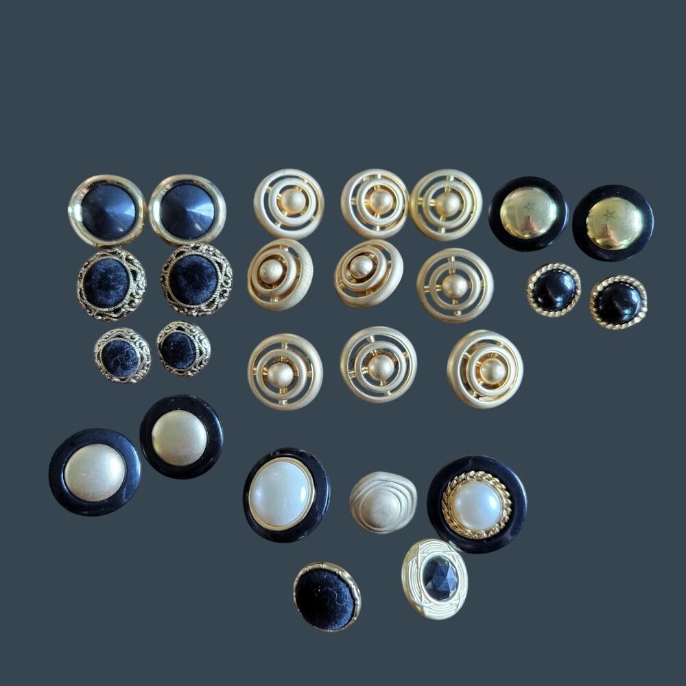 Black and Gold Button Assortment Plastic Shank Style Mixed Lot of 26